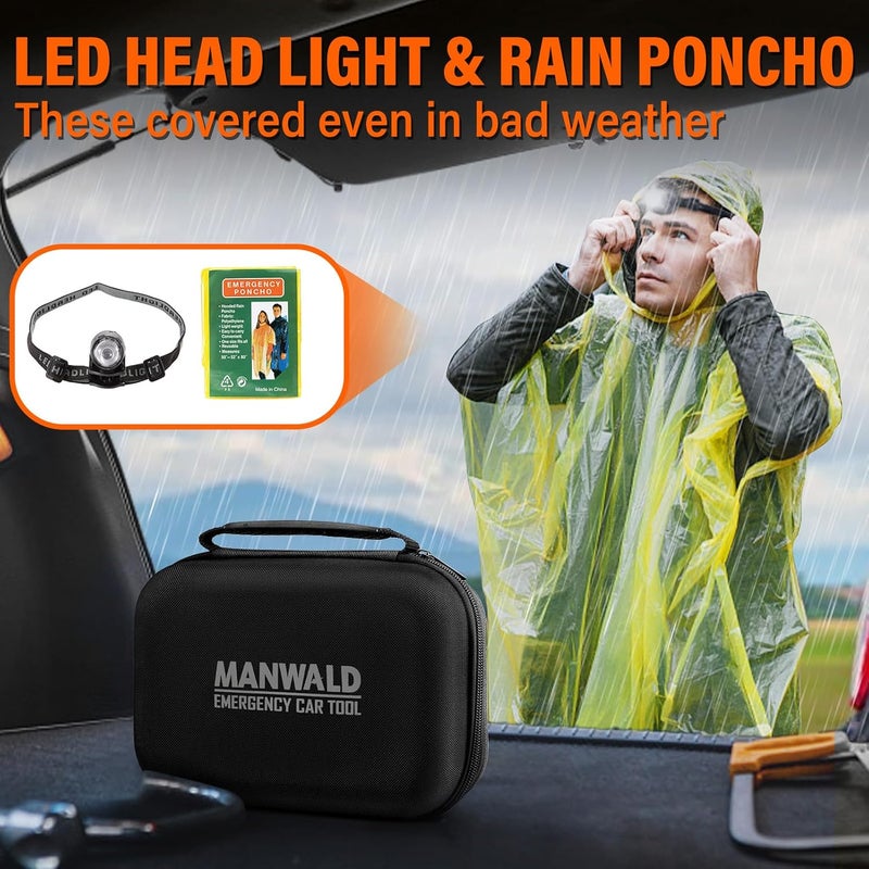 MANWALD Emergency Car Tool Kit Roadside Assistance Tool Kit, Vehicle Safety Tool with Headlamp, Gloves and Jumper Cable Kit, Essential Car Accessories for Men, Women - Image 5